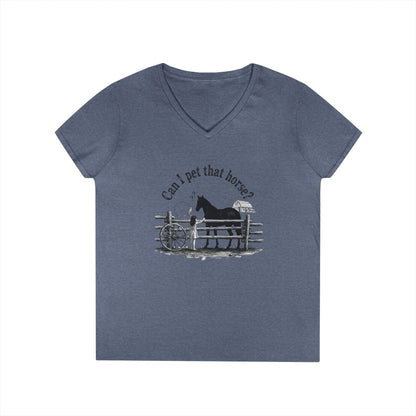V-Neck T-Shirt Horse Lover 'Can I Pet That Horse?'