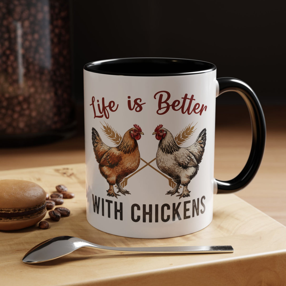 Funny Chicken Lover Coffee Mug "Life is Better with Chickens" Accent Mug (11/15oz)