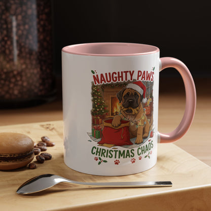 Coffee Mug "Naughty Pawn Christmas Chaos" Dog Lover Mastiff (11/15oz)