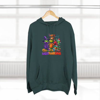Fleece Hoodie: "Happy HalloThankMas"