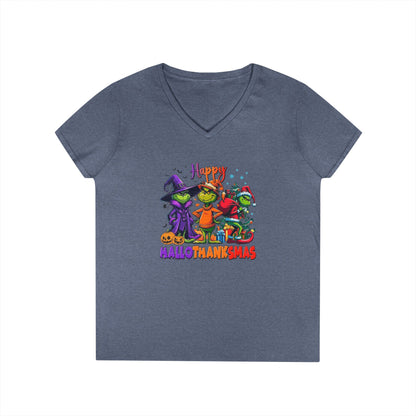 V-Neck Shirt: "Happy HalloThankMas"