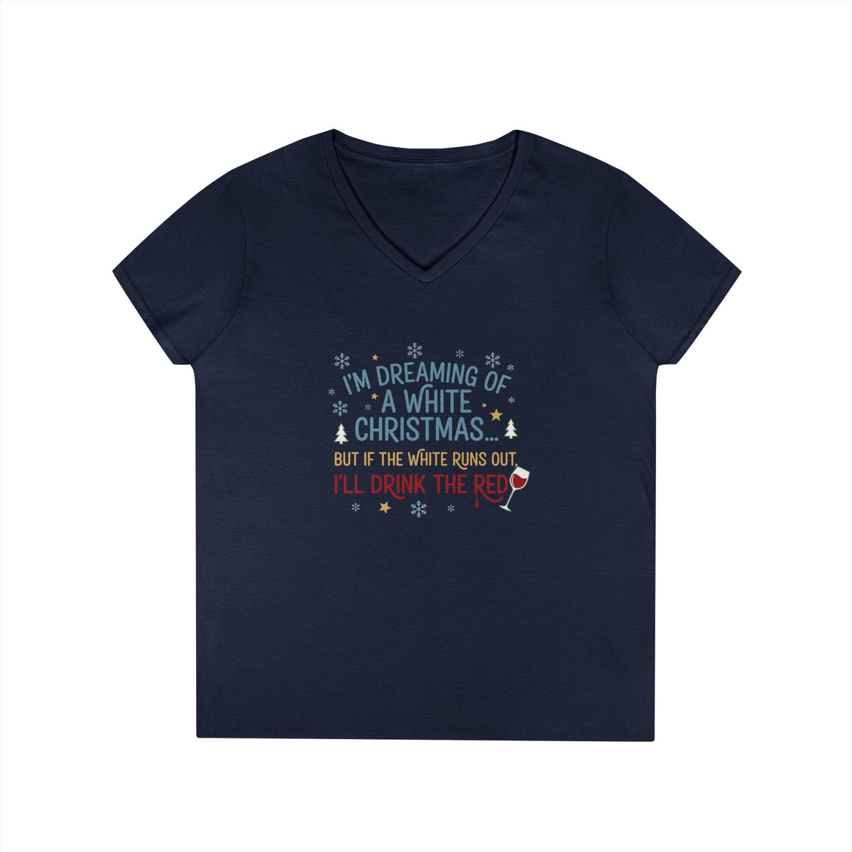 Women's V-Neck T-Shirt 'Dreaming of a White Christmas' Holiday Tee
