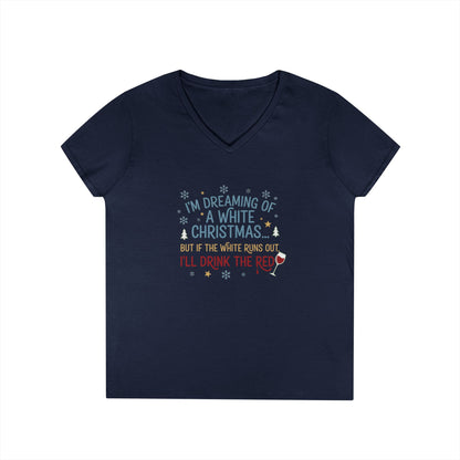Women's V-Neck T-Shirt 'Dreaming of a White Christmas' Holiday Tee