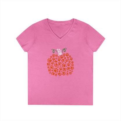 V-Neck T-Shirt 'Pumpkin paws' Fall