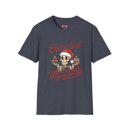 Christmas Unisex T-Shirt 'Check out my balls' Funny Holiday Shirt