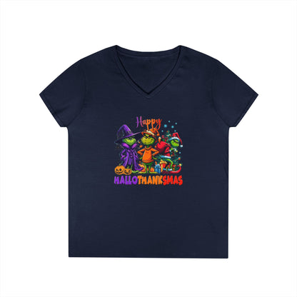 V-Neck Shirt: "Happy HalloThankMas"