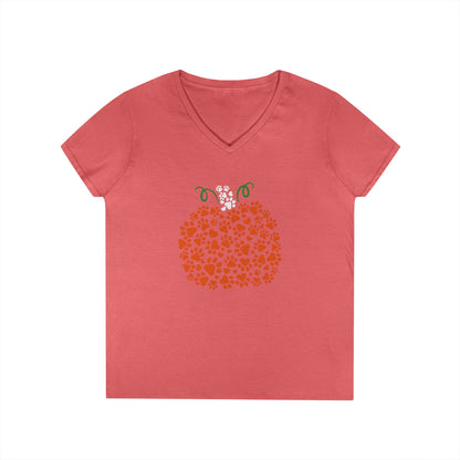 V-Neck T-Shirt 'Pumpkin paws' Fall