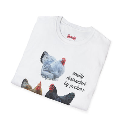 T-Shirt 'Easily Distracted By Peckers' Funny Shirt Chicken Lover Tee