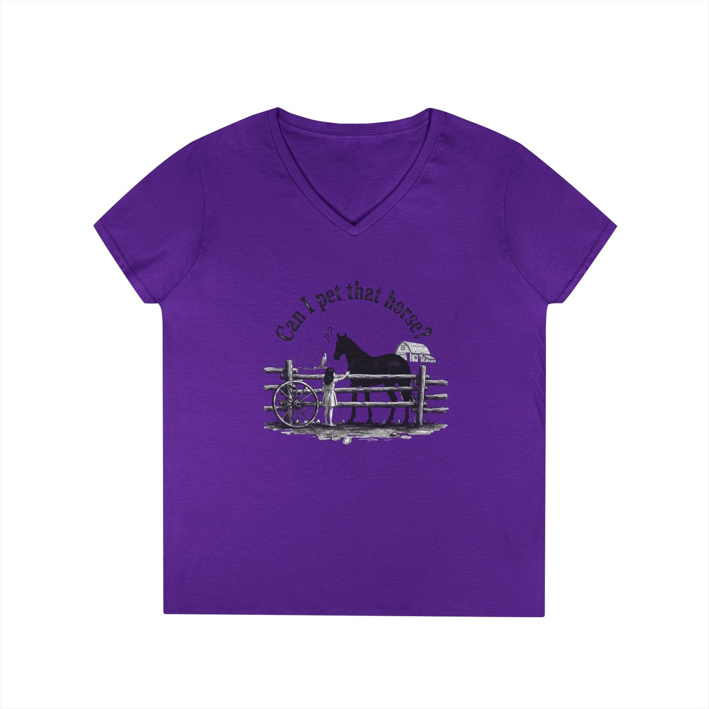 V-Neck T-Shirt Horse Lover 'Can I Pet That Horse?'
