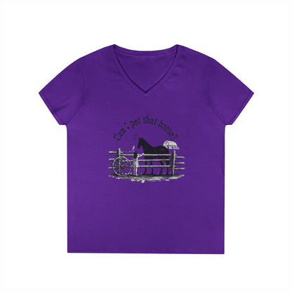 V-Neck T-Shirt Horse Lover 'Can I Pet That Horse?'