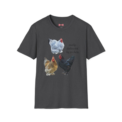 T-Shirt 'Easily Distracted By Peckers' Funny Shirt Chicken Lover Tee