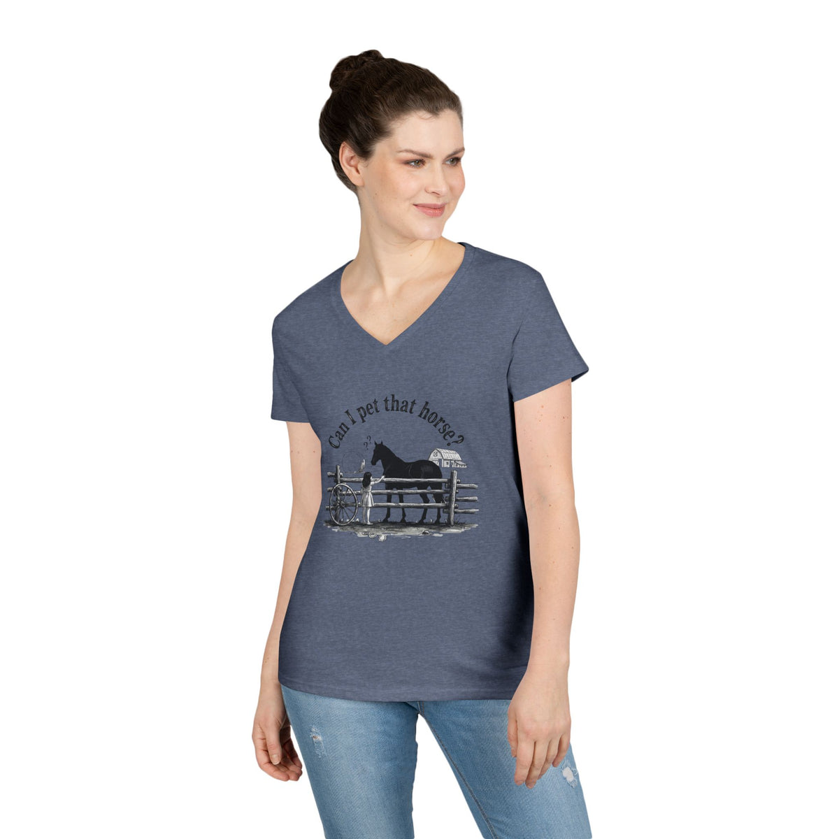 V-Neck T-Shirt Horse Lover 'Can I Pet That Horse?'