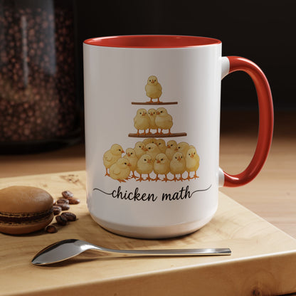 Funny Chicken Lover Coffee Mug — "Chicken Math" Accent Mug (11/15oz)