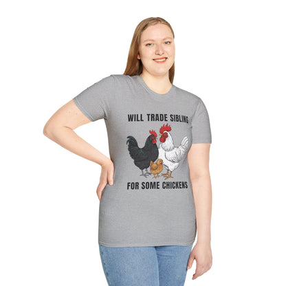 T-Shirt 'Will Trade Sibling For Some Chickens' Funny Shirt Chicken Lover Tee