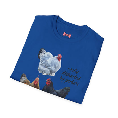 T-Shirt 'Easily Distracted By Peckers' Funny Shirt Chicken Lover Tee
