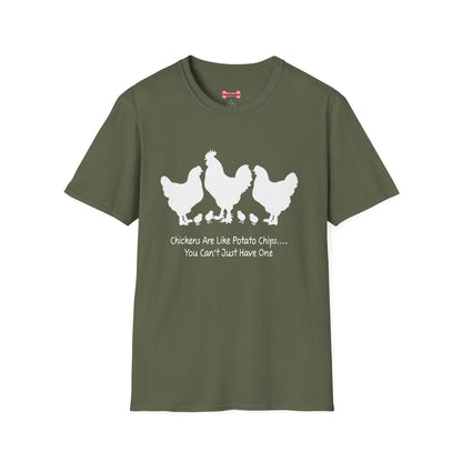 Unisex T-Shirt 'Chickens are like Potato Chips' Funny Shirt Chicken Lover Tee White