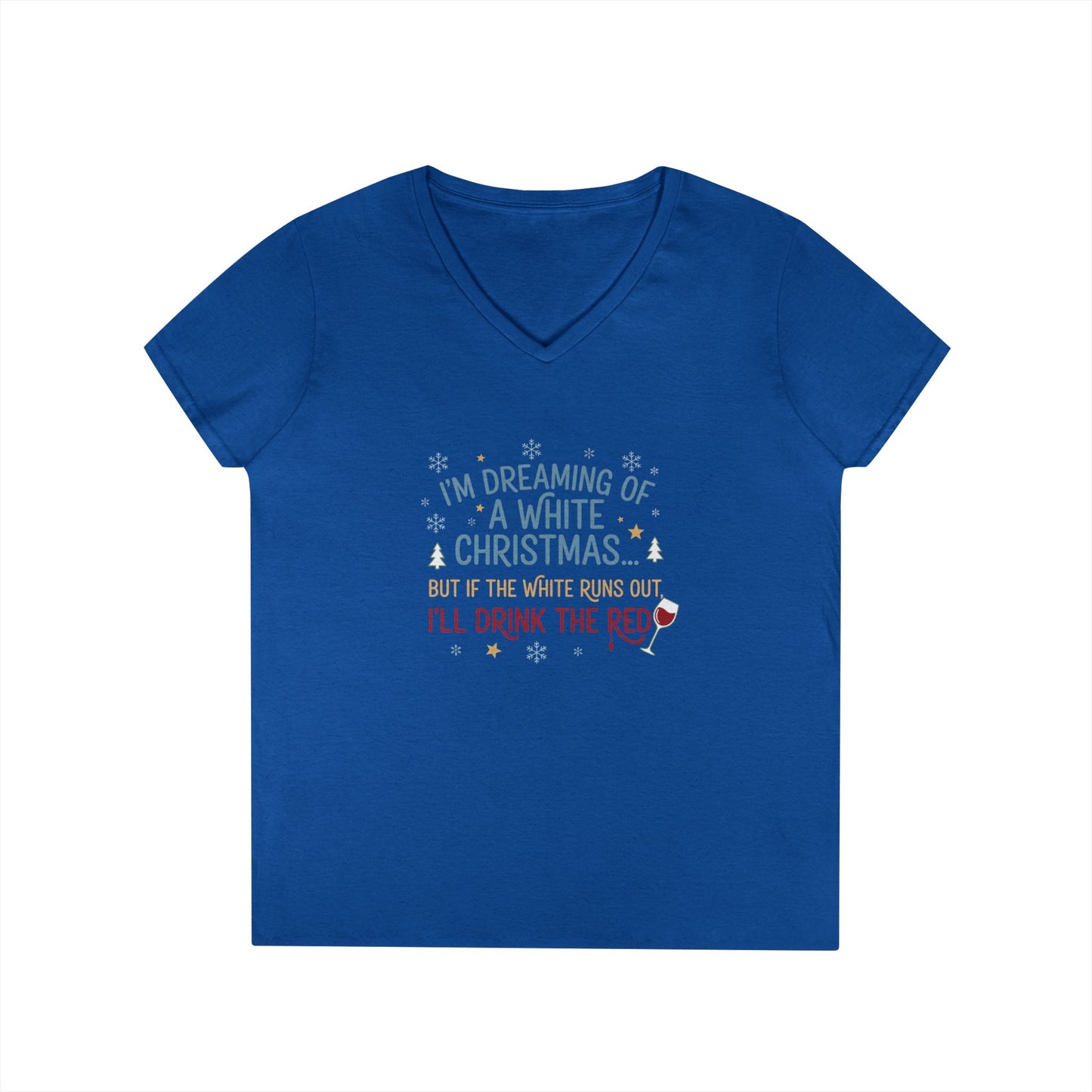 Women's V-Neck T-Shirt 'Dreaming of a White Christmas' Holiday Tee