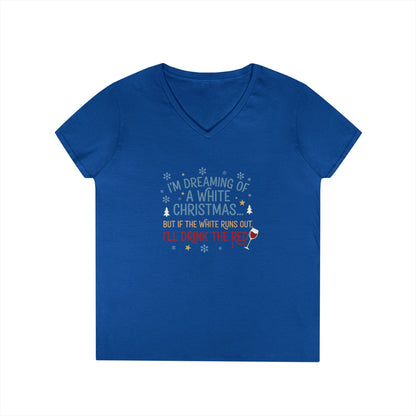 Women's V-Neck T-Shirt 'Dreaming of a White Christmas' Holiday Tee