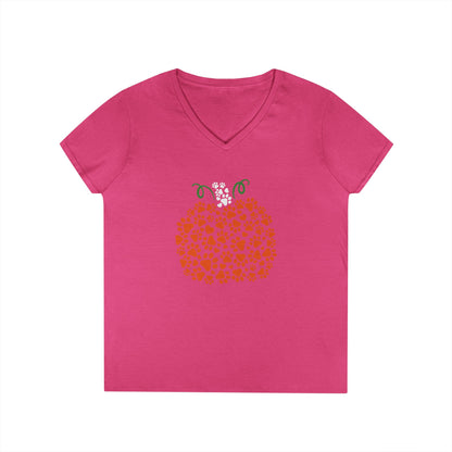 V-Neck T-Shirt 'Pumpkin paws' Fall