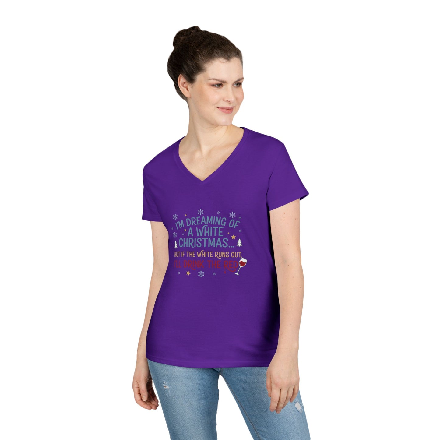 Women's V-Neck T-Shirt 'Dreaming of a White Christmas' Holiday Tee