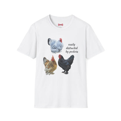 T-Shirt 'Easily Distracted By Peckers' Funny Shirt Chicken Lover Tee