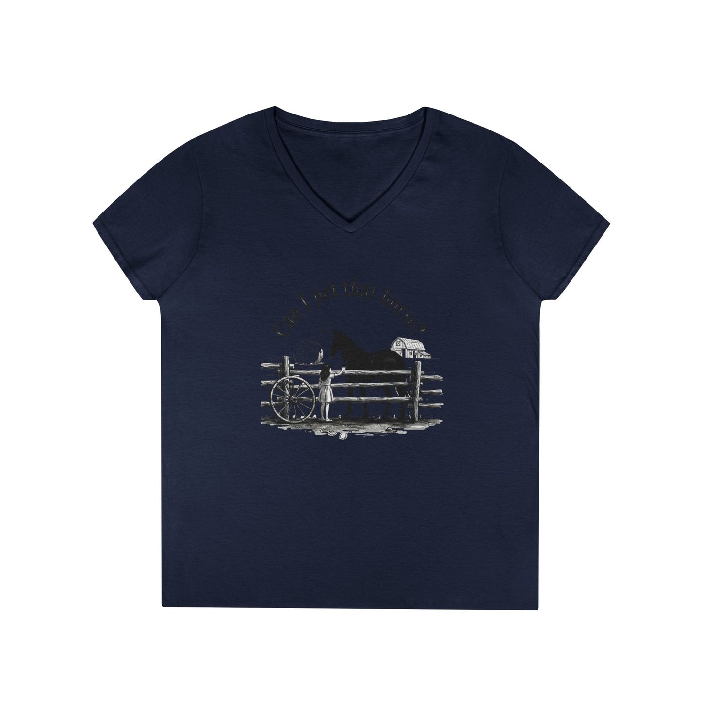 V-Neck T-Shirt Horse Lover 'Can I Pet That Horse?'