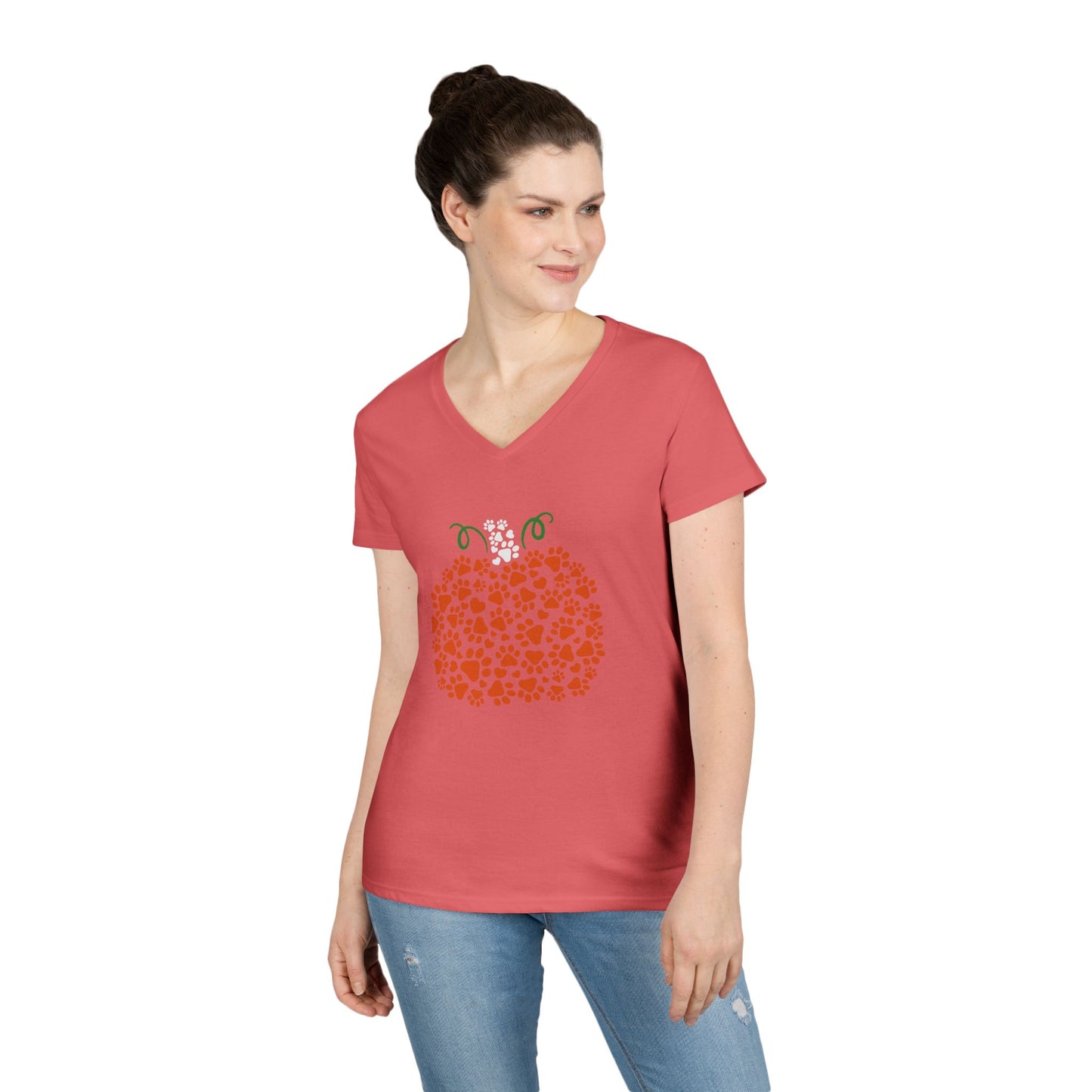 V-Neck T-Shirt 'Pumpkin paws' Fall