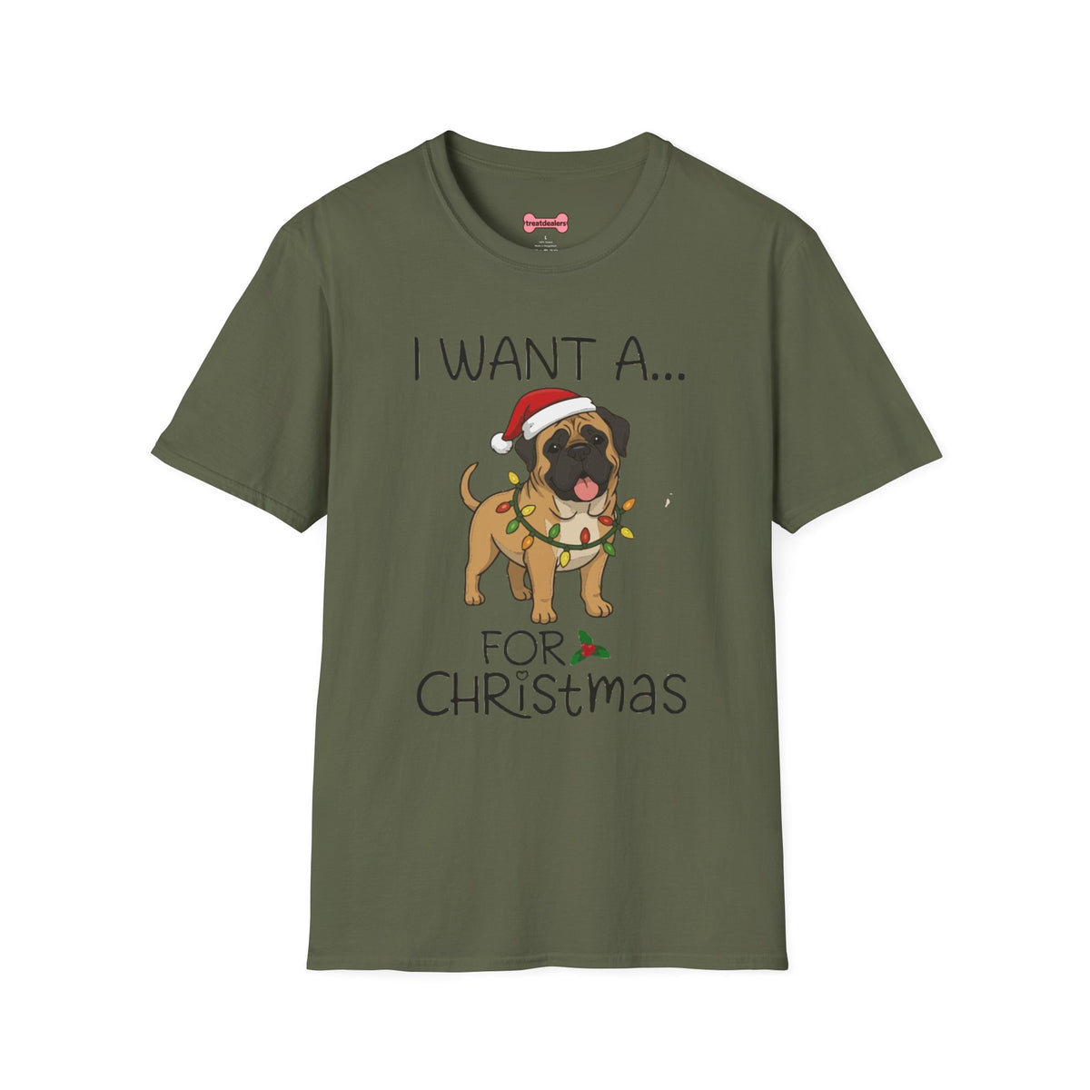 Christmas Unisex T-Shirt 'I want a English Mastiff for Christmas' Funny Holiday Shirt