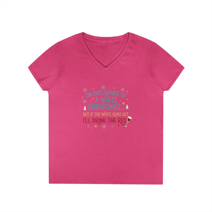 Women's V-Neck T-Shirt 'Dreaming of a White Christmas' Holiday Tee