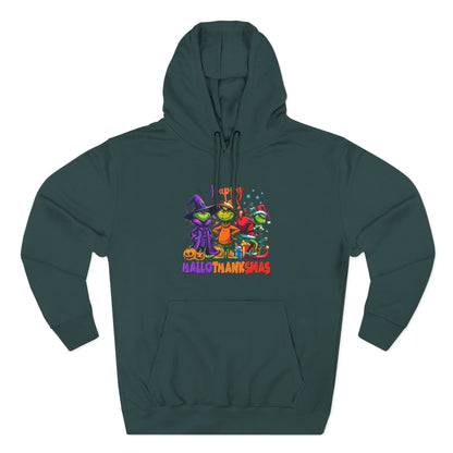Fleece Hoodie: "Happy HalloThankMas"