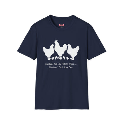 Unisex T-Shirt 'Chickens are like Potato Chips' Funny Shirt Chicken Lover Tee White