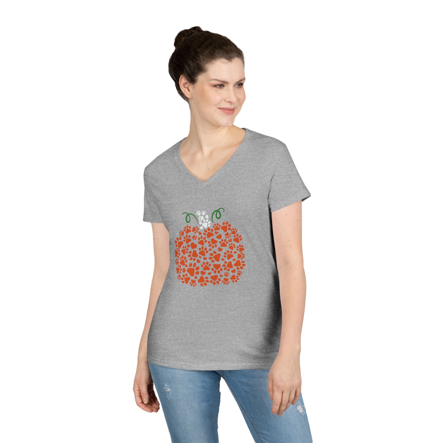 V-Neck T-Shirt 'Pumpkin paws' Fall