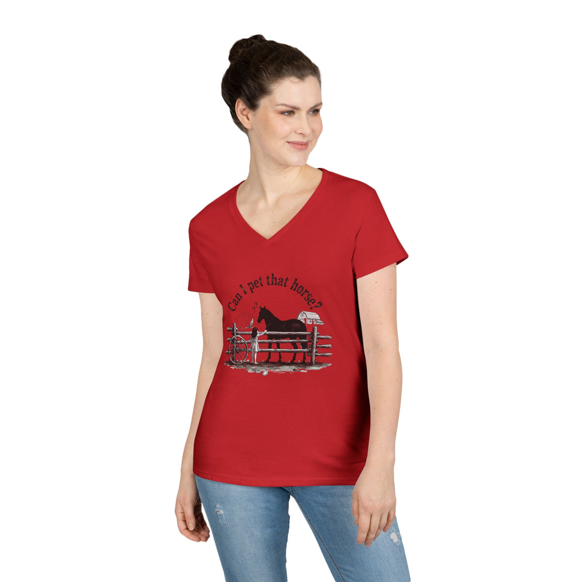 V-Neck T-Shirt Horse Lover 'Can I Pet That Horse?'