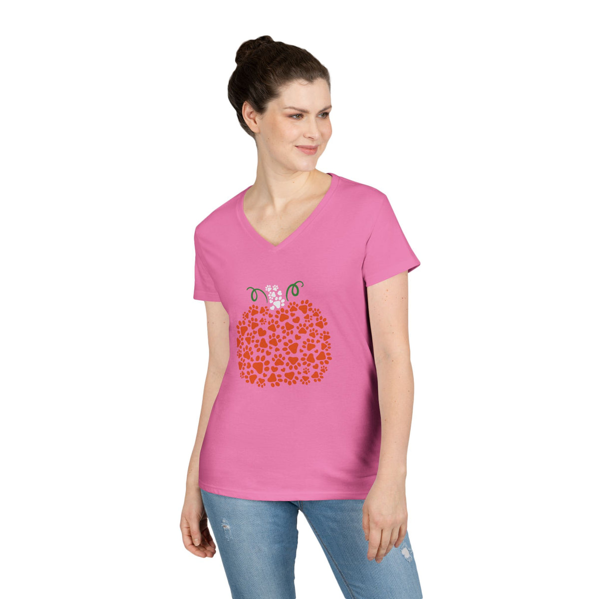 V-Neck T-Shirt 'Pumpkin paws' Fall