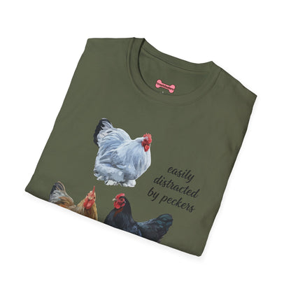 T-Shirt 'Easily Distracted By Peckers' Funny Shirt Chicken Lover Tee