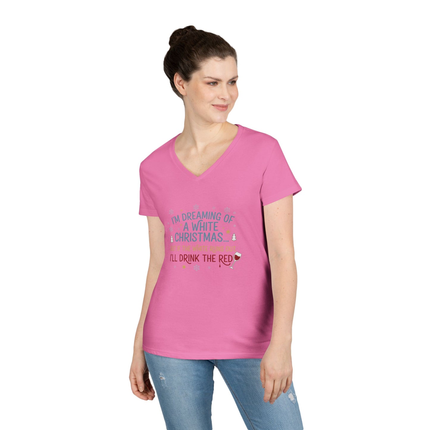 Women's V-Neck T-Shirt 'Dreaming of a White Christmas' Holiday Tee
