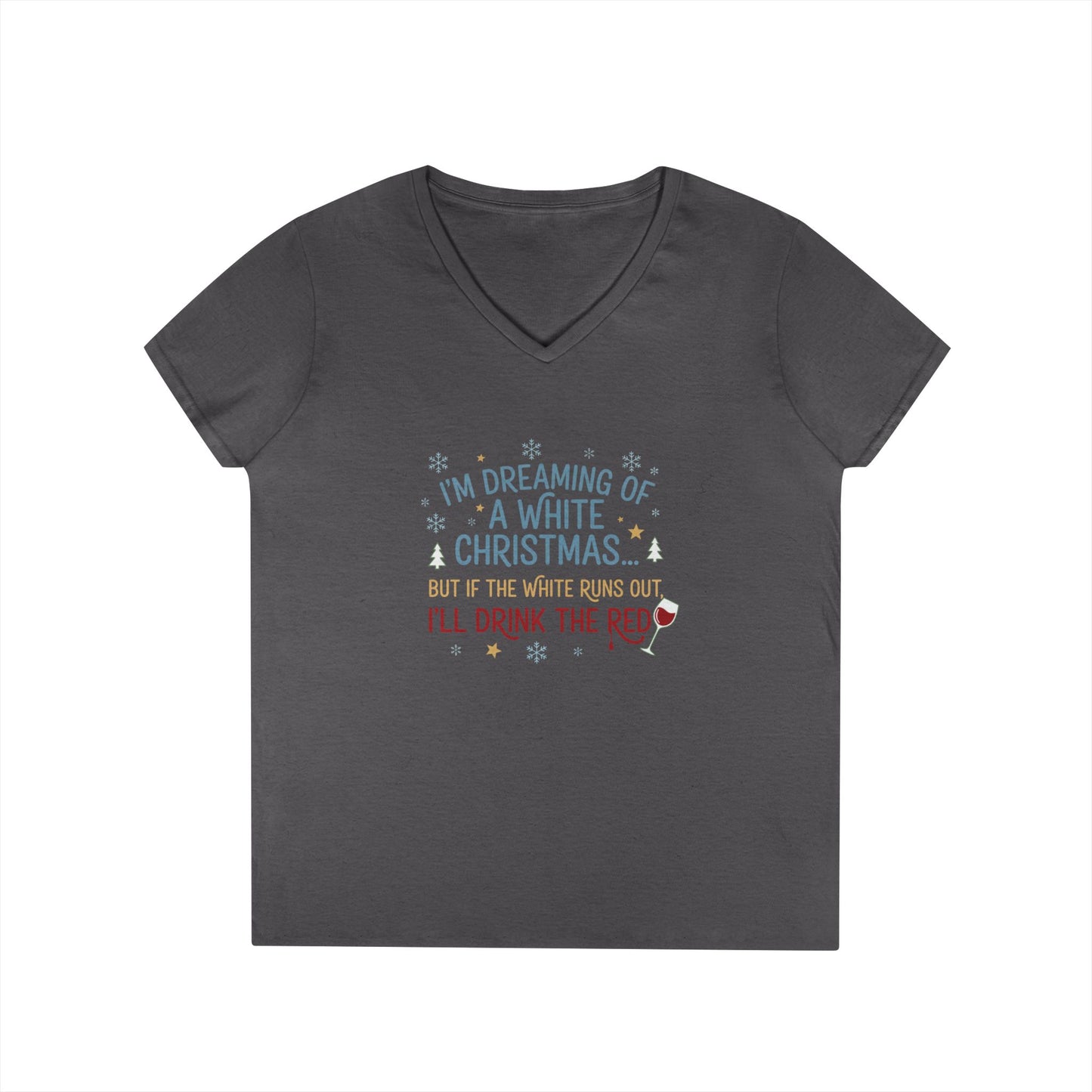 Women's V-Neck T-Shirt 'Dreaming of a White Christmas' Holiday Tee