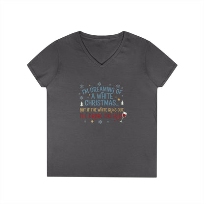 Women's V-Neck T-Shirt 'Dreaming of a White Christmas' Holiday Tee