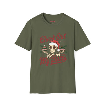 Christmas Unisex T-Shirt 'Check out my balls' Funny Holiday Shirt