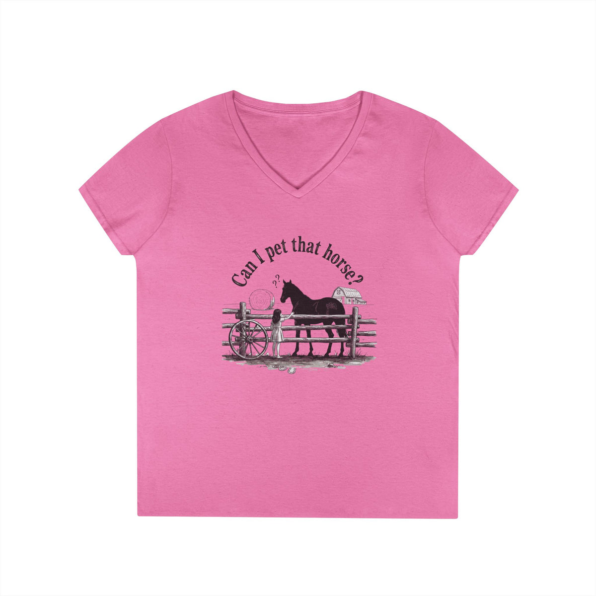 V-Neck T-Shirt Horse Lover 'Can I Pet That Horse?'