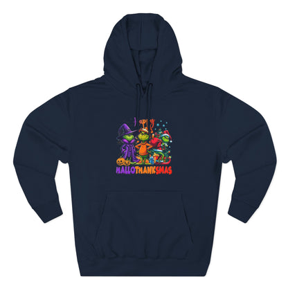 Fleece Hoodie: "Happy HalloThankMas"