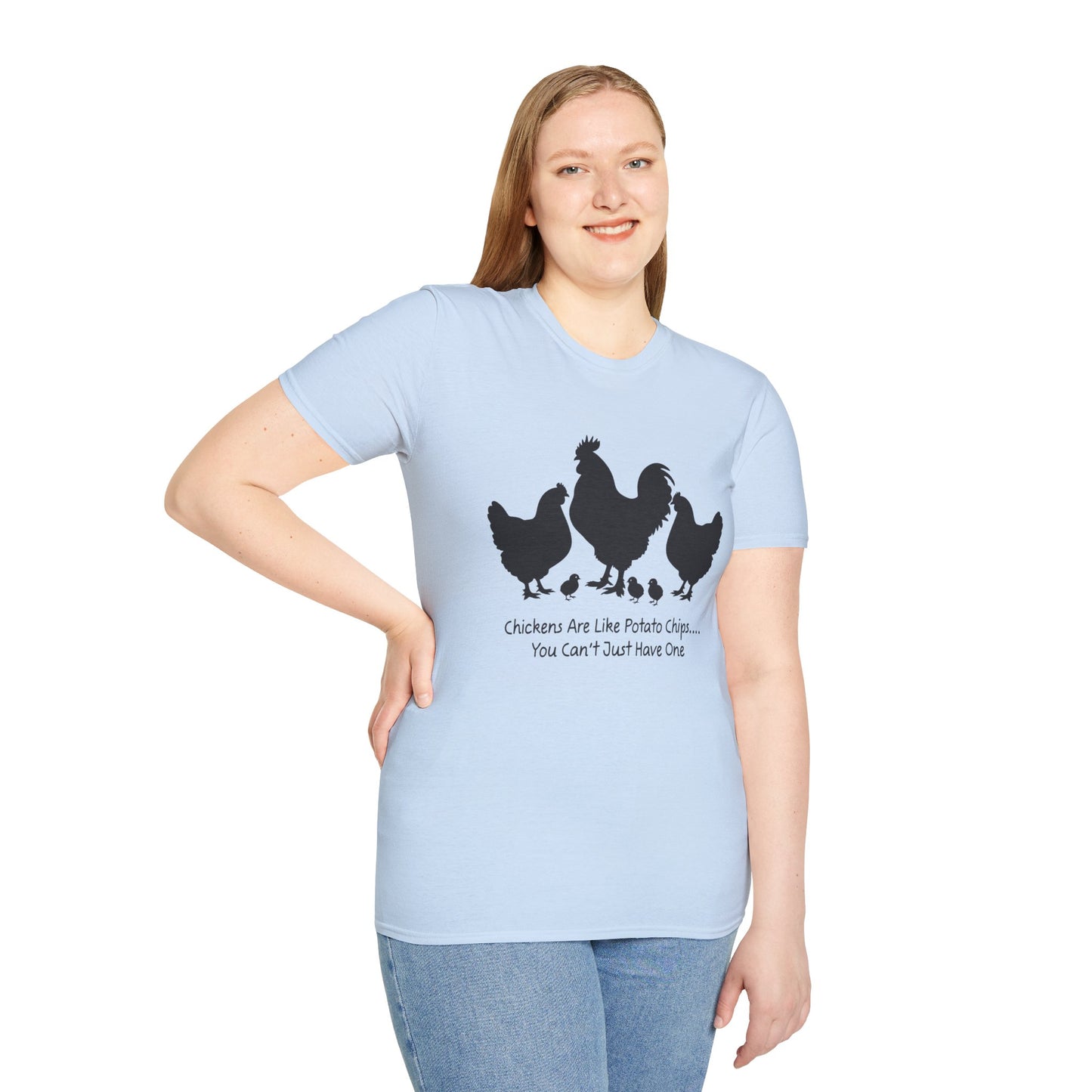 Unisex T-Shirt 'Chickens are like Potato Chips' Funny Shirt Chicken Lover Tee Black