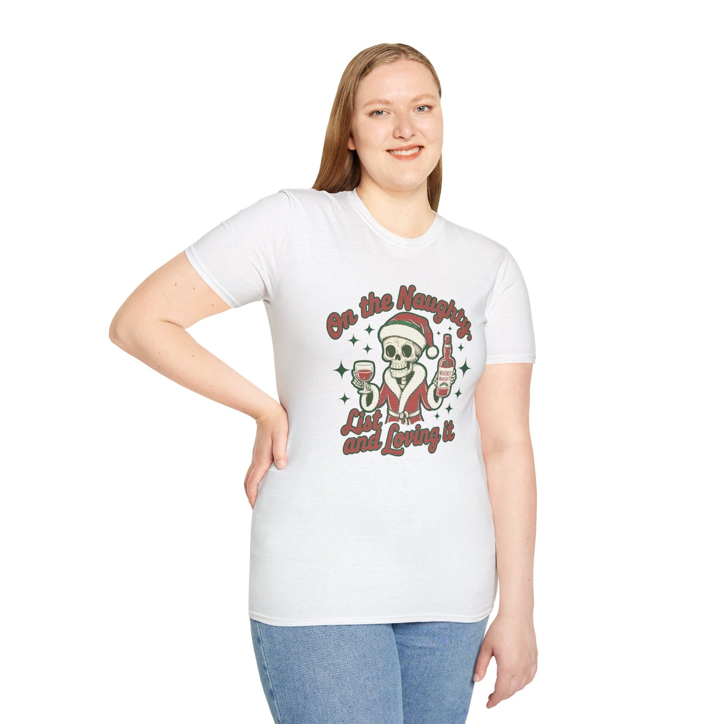 Christmas Unisex T-Shirt 'On the Naughty List and Loving It' Funny Holiday Shirt