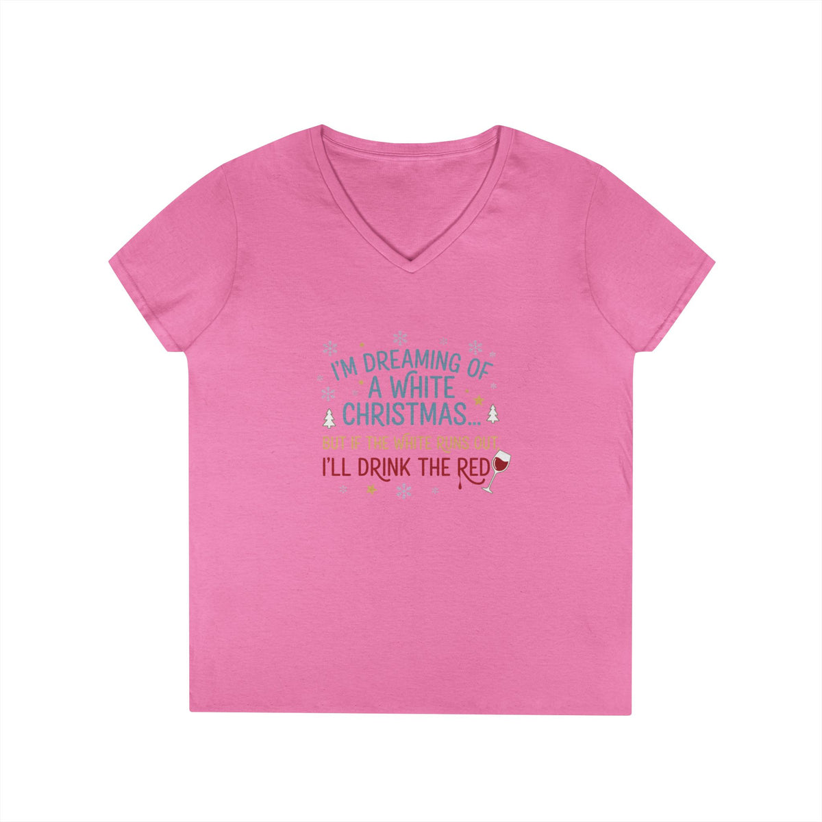 Women's V-Neck T-Shirt 'Dreaming of a White Christmas' Holiday Tee