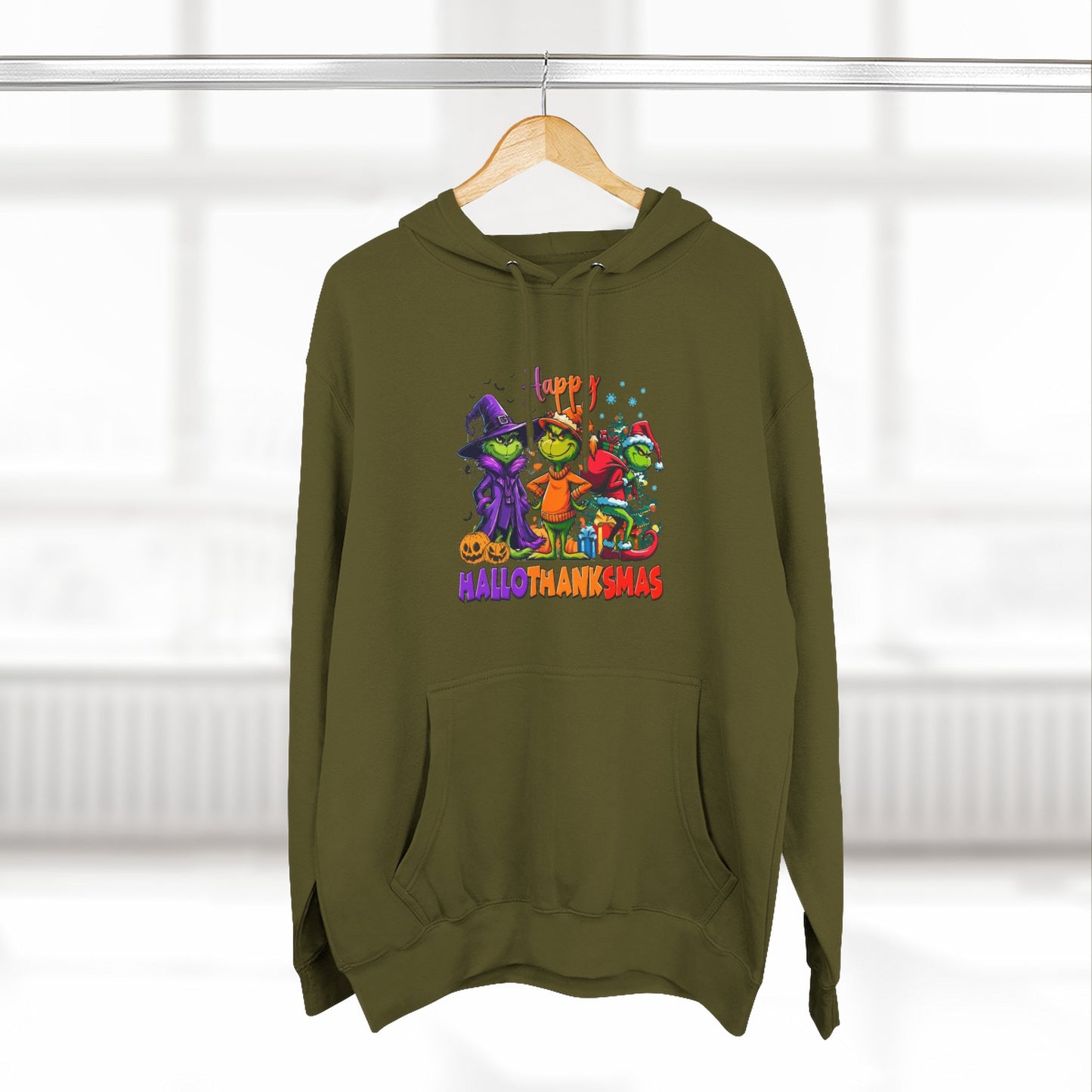 Fleece Hoodie: "Happy HalloThankMas"
