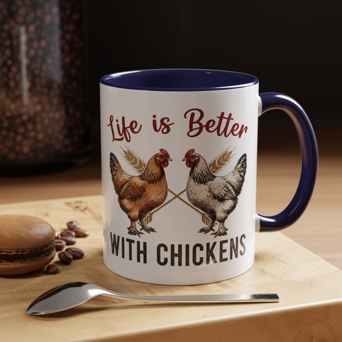 Funny Chicken Lover Coffee Mug "Life is Better with Chickens" Accent Mug (11/15oz)