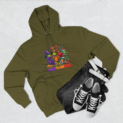 Fleece Hoodie: "Happy HalloThankMas"