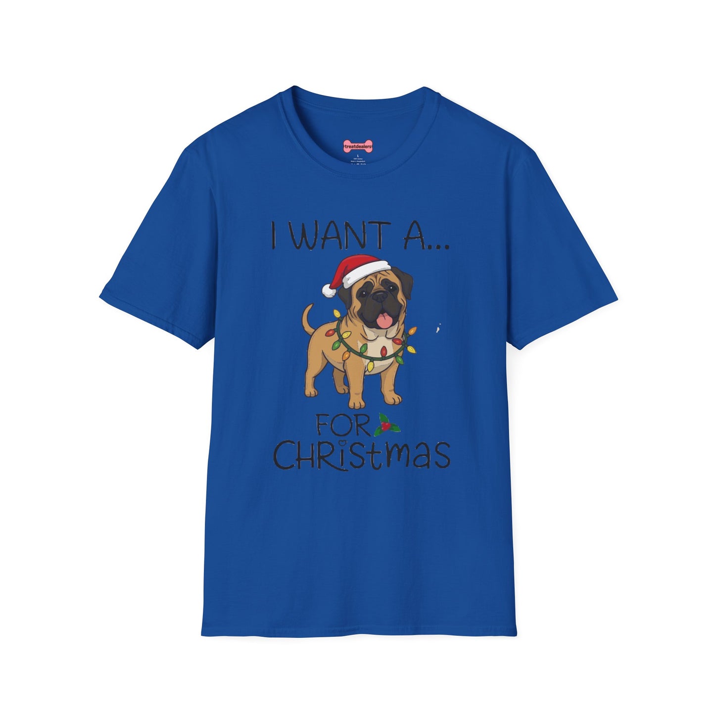Christmas Unisex T-Shirt 'I want a English Mastiff for Christmas' Funny Holiday Shirt