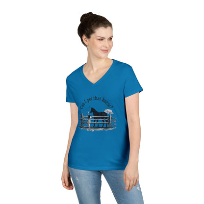 V-Neck T-Shirt Horse Lover 'Can I Pet That Horse?'
