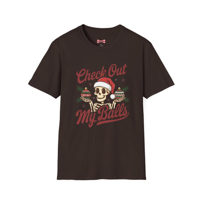 Christmas Unisex T-Shirt 'Check out my balls' Funny Holiday Shirt